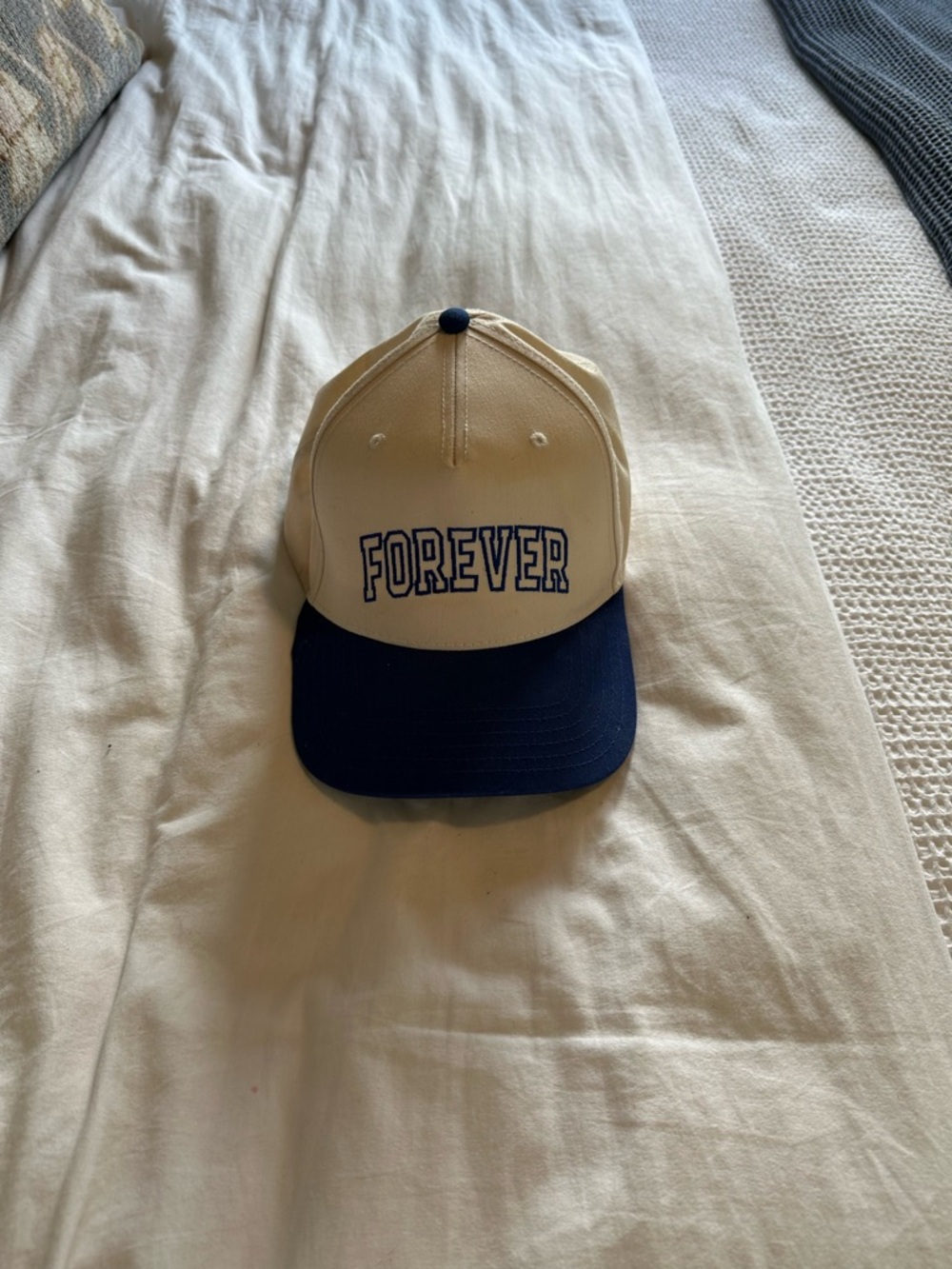 Noah Kahan FOREVER Cream Baseball Cap with Navy Embroidery